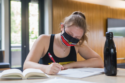 Student studying in residence