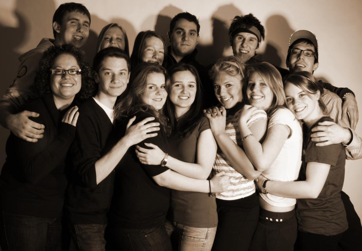 Picture of a group of students in black and white.