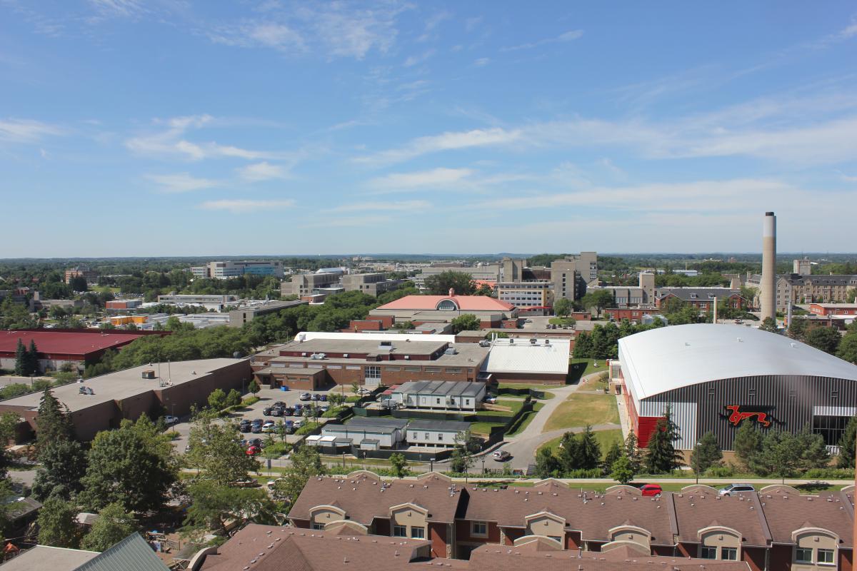 Aerial photograph of campus from the top of Glen Gary