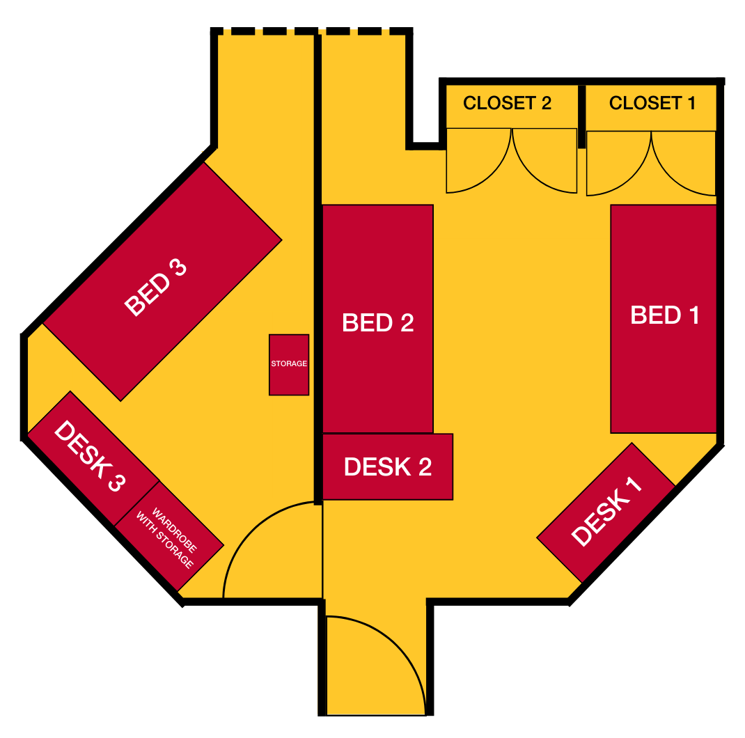 South Alcove Triple Floor Plan